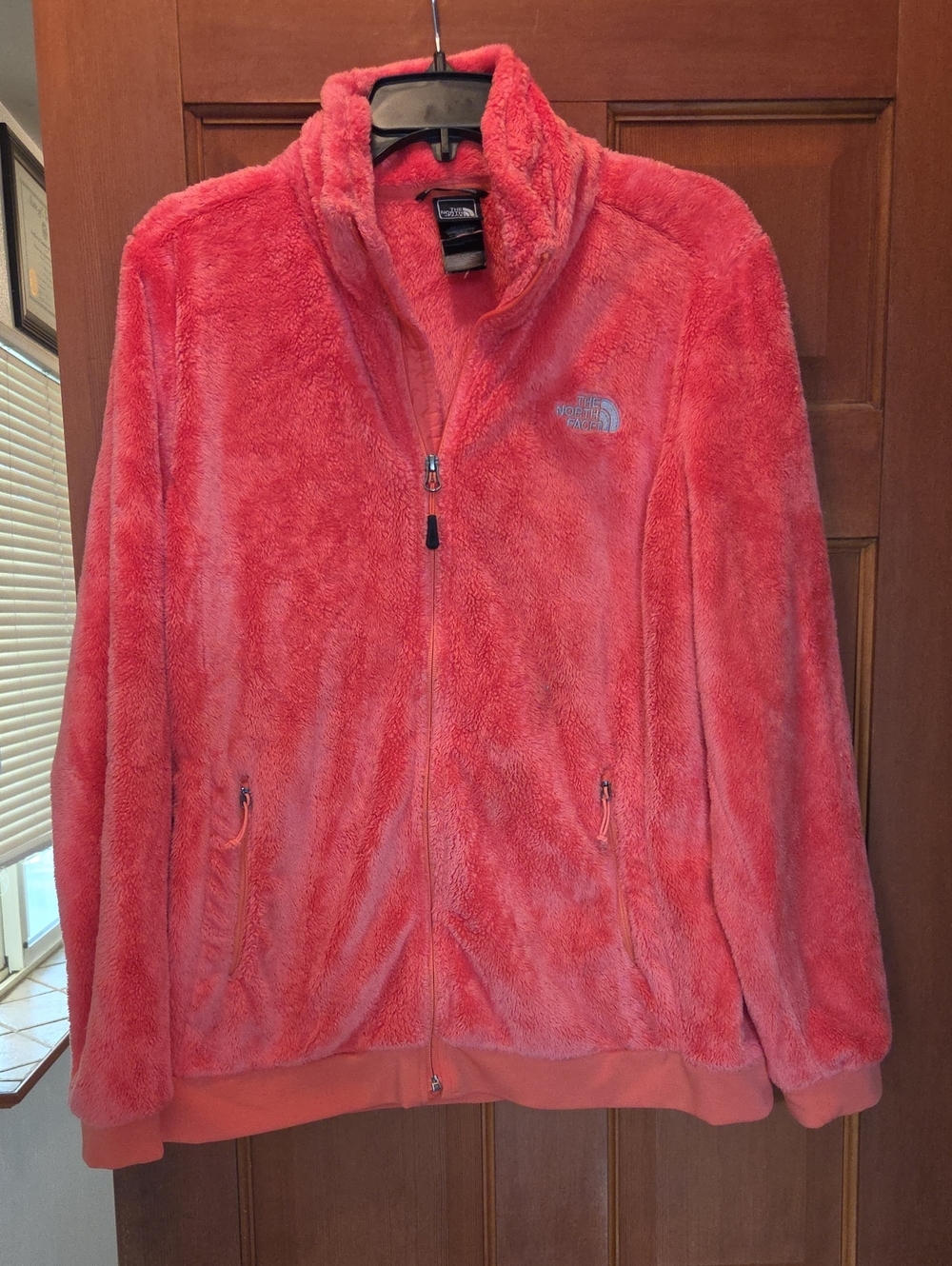 The North Face Women's Cozy Orange Fleece Zip Up Jacket With Pockets